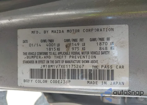 2014 Mazda Mazda3 I Touring из США, поврежденный, VIN JM1BM1V7XE1175267